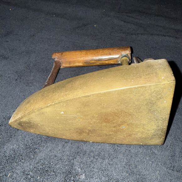 Antique Brass Slug Box Sad Iron Kitchen Tool Pod Wood Handle